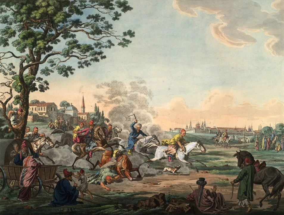 Конское ристалище казанских татар. Гравюра К.-Х. Гесса по рисунку Е. М. Корнеева. 1810 – 1812 гг.