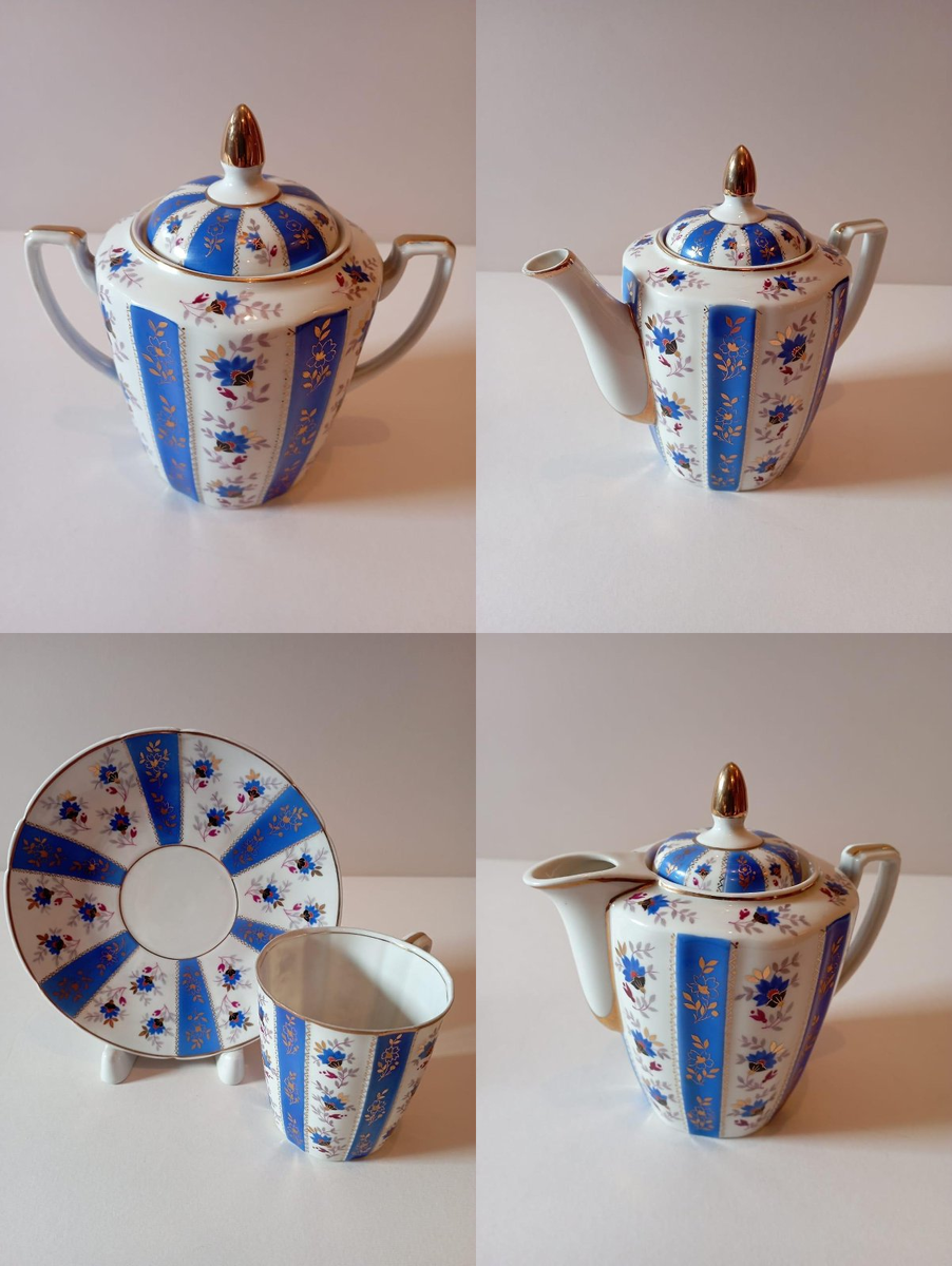 Предметы сервиза с прибл. названием "Синяя грань". 1954. Государственное бюджетное учреждение культуры Краснодарского края "Краснодарский краевой художественный музей имени Ф.А. Коваленко".