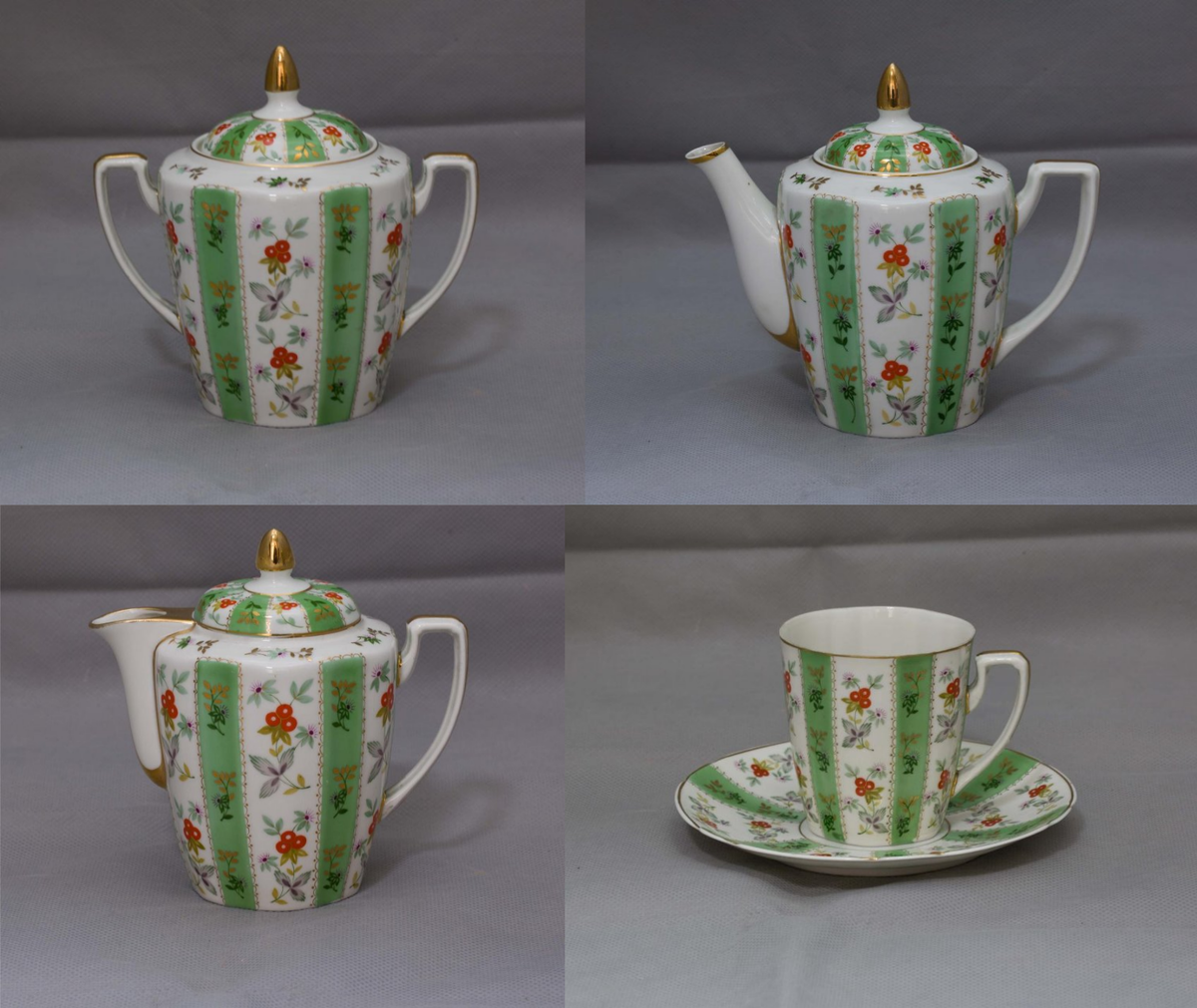 Предметы сервиза "С зелёными полосками". 1953. Государственное бюджетное учреждение культуры Иркутский областной художественный музей им. В.П. Сукачева. Листайте галерею вправо.