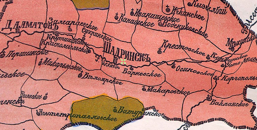 Фрагмент Карты Пермской губернии 1914 года.