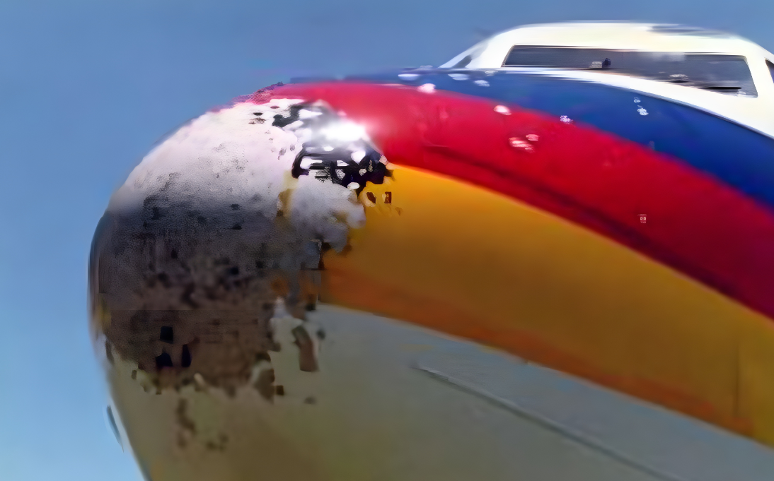 Нос Boeing после встрече с тучей града