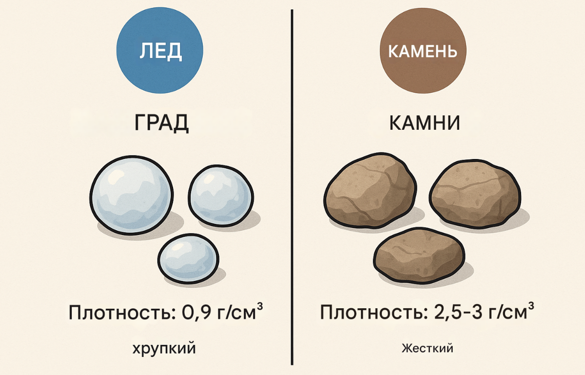 Сравнение града и камней