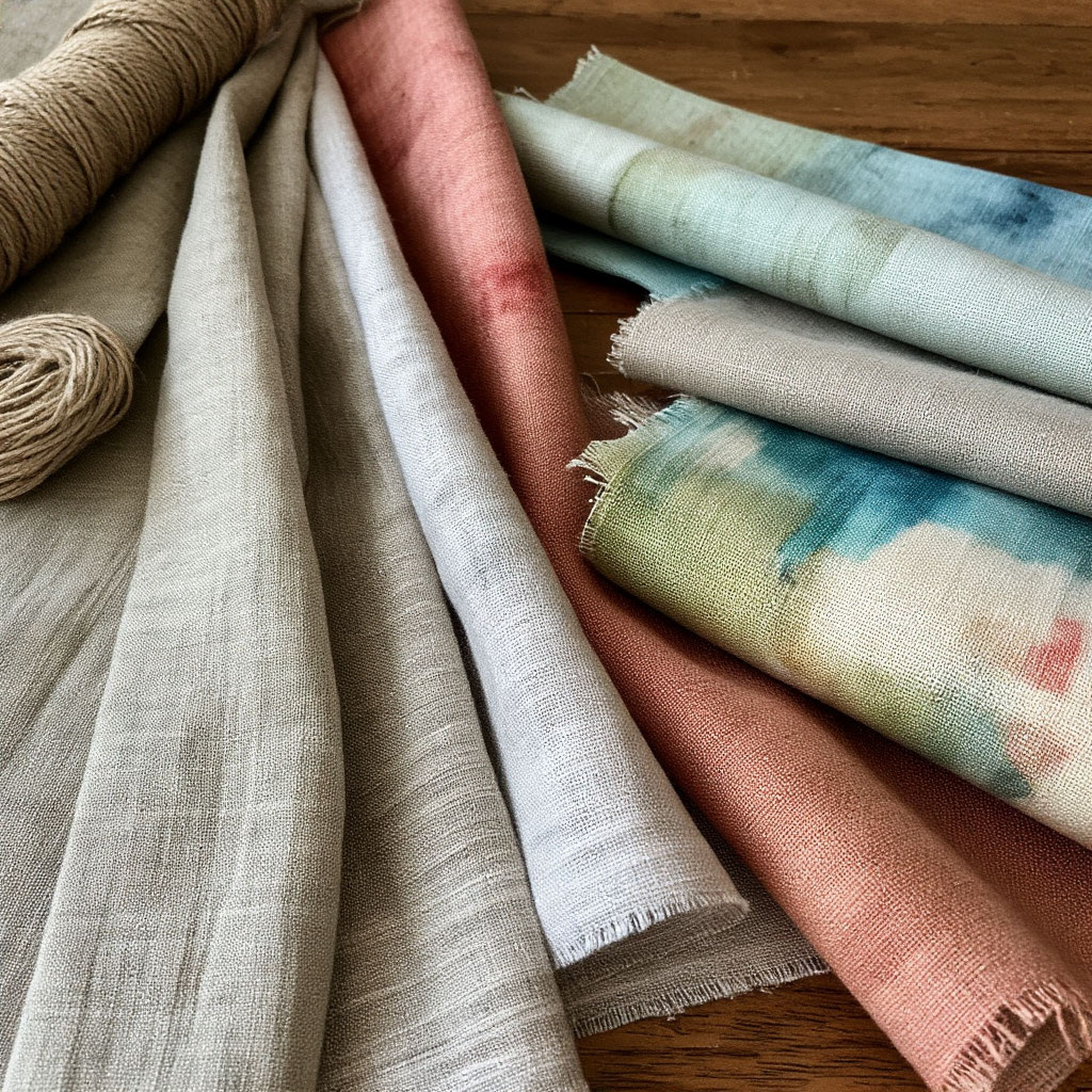 льняная ткань и нитки