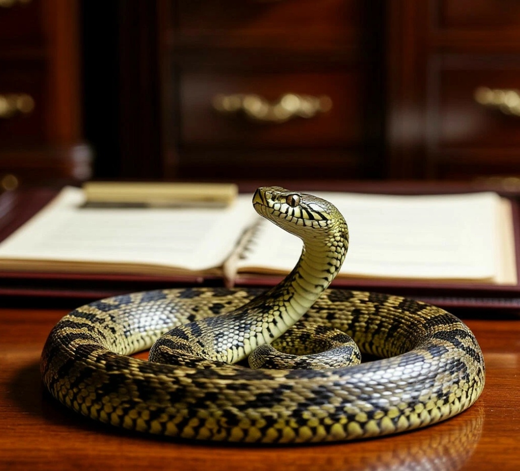 Змея на столе в кабинете