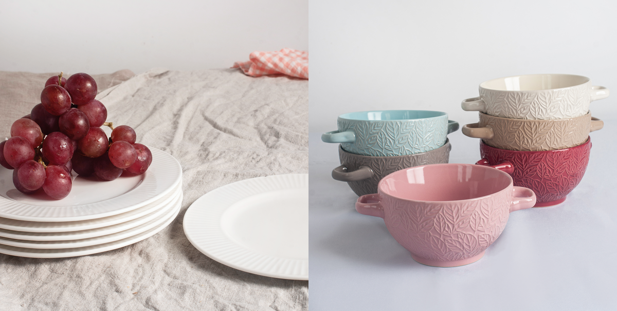 Тарелки серии "Бьянко" из фарфора new bone, салатники керамические, бренд Jewel