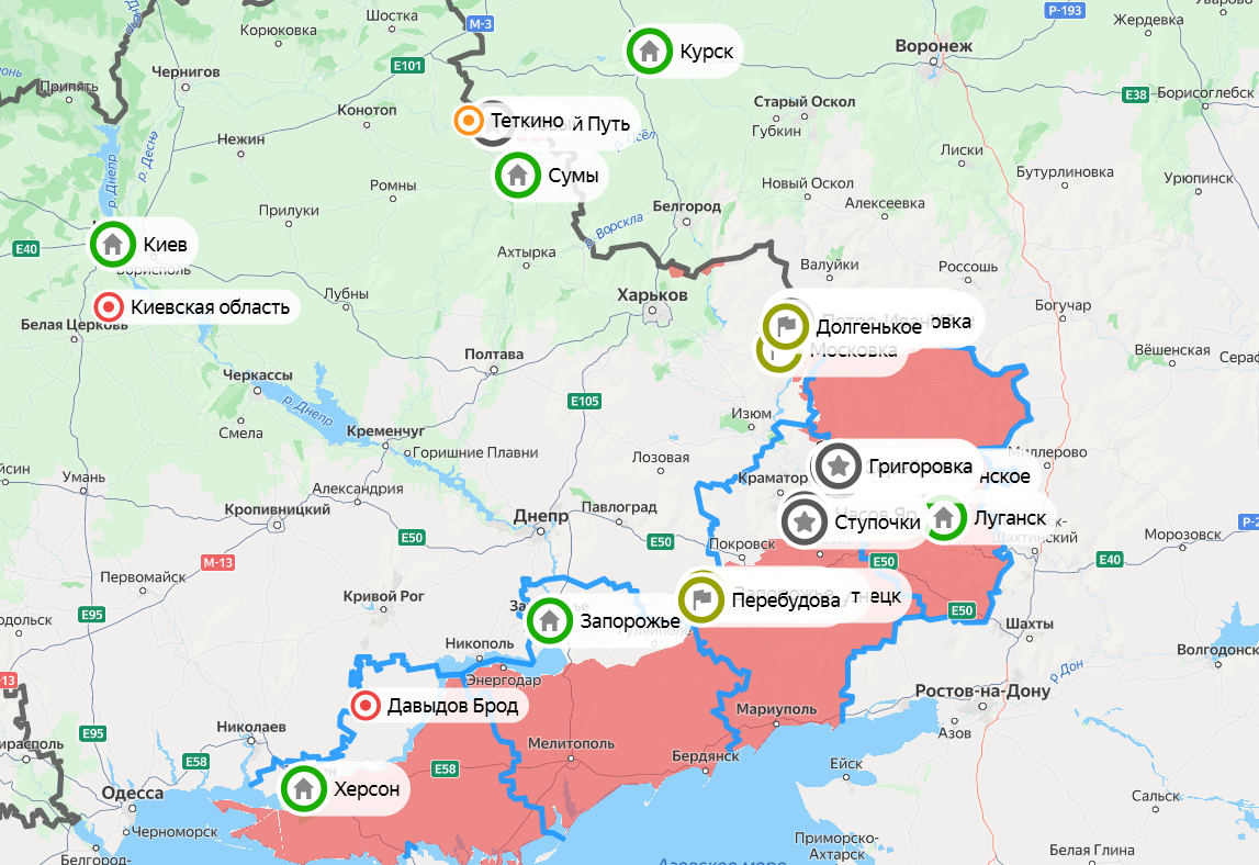 Карта СВО на 23 июня. Скриншот Яндекс Карты