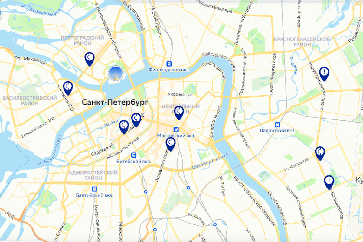    Карта с отделенями Совкомбанка, где можно обменять валюту по выгодному курсу в Санкт-Петербурге. Источник: Совкомбанк