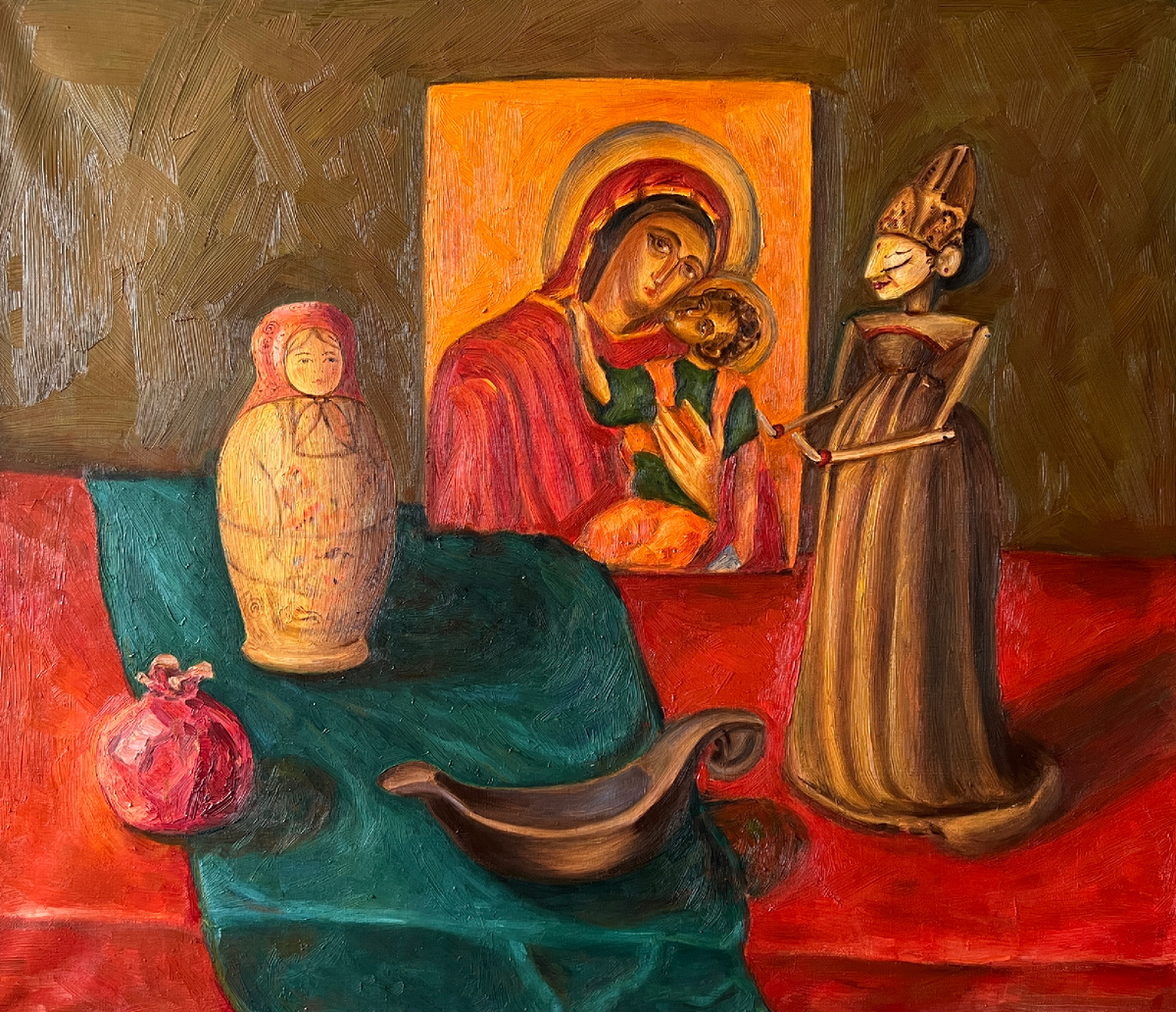 "Молитва матери за мир", масло/холст 60х70, 2022. В коллекции в Нидерландах.