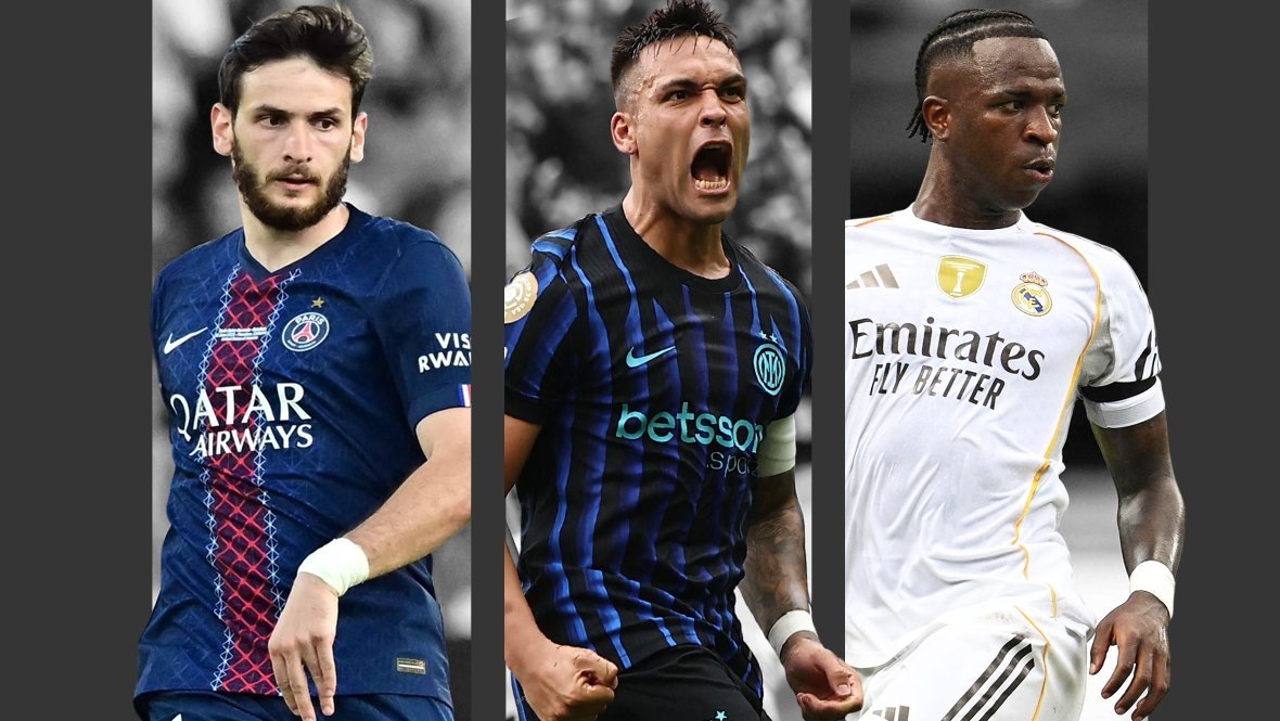    Хвича Кварацхелия, Лаутаро Мартинес и Винисиус Жуниор.AFP, Reuters