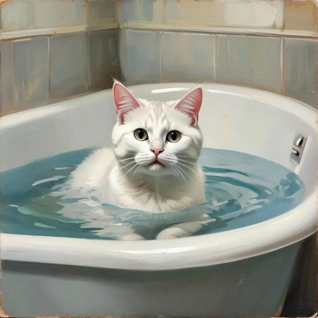 Кот купается 