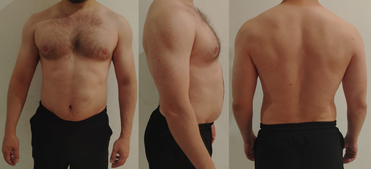 Внешне как-то так. Грудь подчеркнута, так как между отжиманиями фото делалось. Фоткайтесь после упражнений, чтобы мышцы были хотя бы слегка на пампе))))