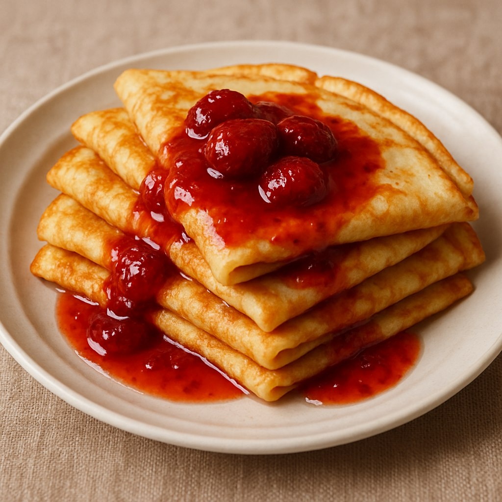 Блины с вареньем — это классика, которая всегда поднимает настроение! Тонкие, румяные блинчики просто идеально сочетаются с ярким, ароматным вареньем — клубничным, малиновым или абрикосовым. Достаточно положить ложку любимого варенья внутрь, свернуть блин трубочкой или треугольником, и наслаждаться этим простым, но очень вкусным десертом.