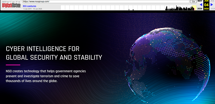    ЗАГОЛОВОК НА ЗАГЛАВНОЙ СТРАНИЦЕ NSO GROUP: "ЦИФРОВЫЕ ТЕХНОЛОГИИ ДЛЯ ГЛОБАЛЬНОЙ БЕЗОПАСНОСТИ И СТАБИЛЬНОСТИ". СКРИНШОТ СТРАНИЦЫ САЙТА КОМПАНИИ ИЗ ВЕБ-АРХИВА, ТАК КАК ПРЯМОЙ ДОСТУП К ПОРТАЛУ ИЗ РОССИИ ЗАБЛОКИРОВАН ИМ САМИМ