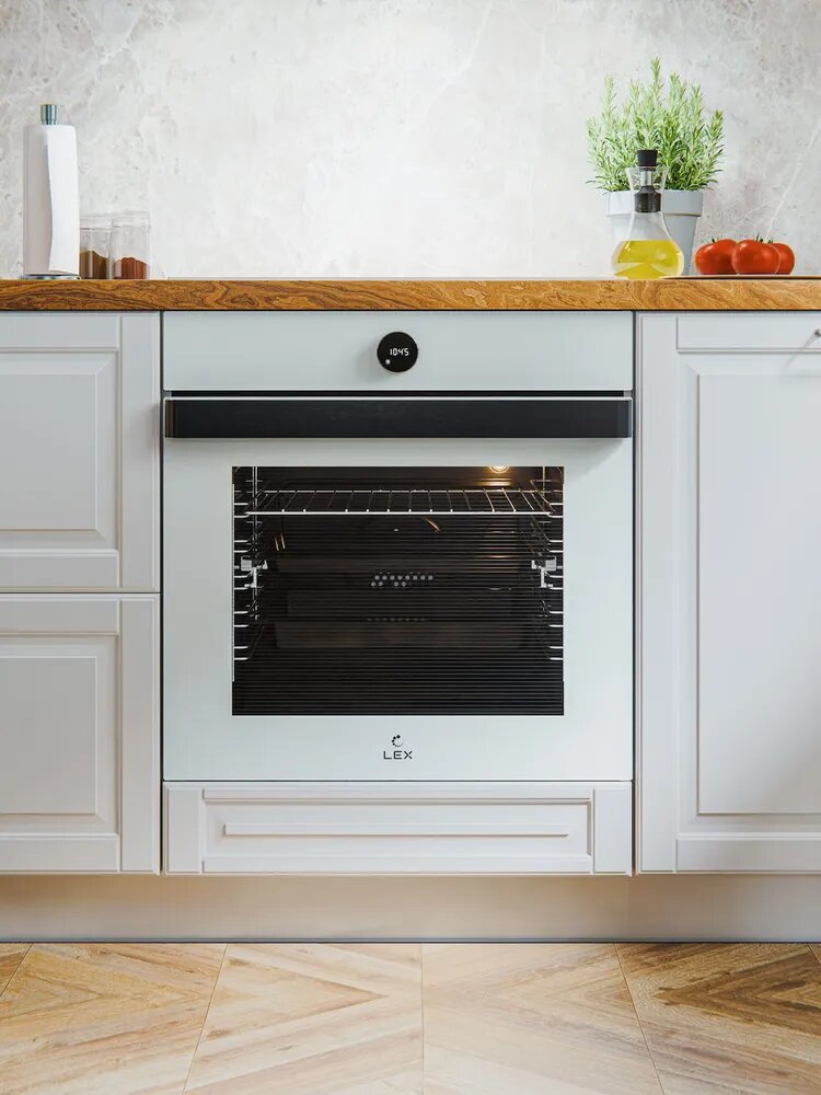 Духовой шкаф встраиваемый, электрический LEX EDP 607 WH WIDE SERIES,Объем 72 л, стеклянный фасад, 7 режимов работы, гриль, конвекция,телескопические направляющие, тройное остекление, каталитическая очистка, цвет белый.