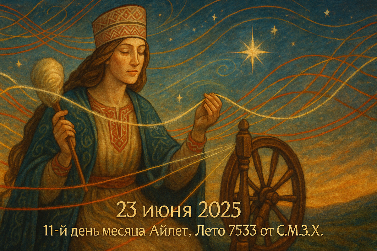 Макошь — Великая Мать, Берегиня Судеб, Ведающая Нити Жизни. Она плетёт узор каждого дня, в её руках — пути и развилки. Слушай сердцем, не умом: там — ответ.