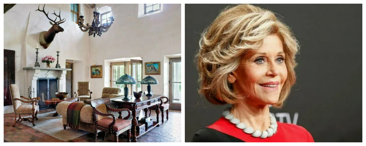 мебель и подсвечники ручной работы в доме актрисы Джейн Фонды, коллаж автора
