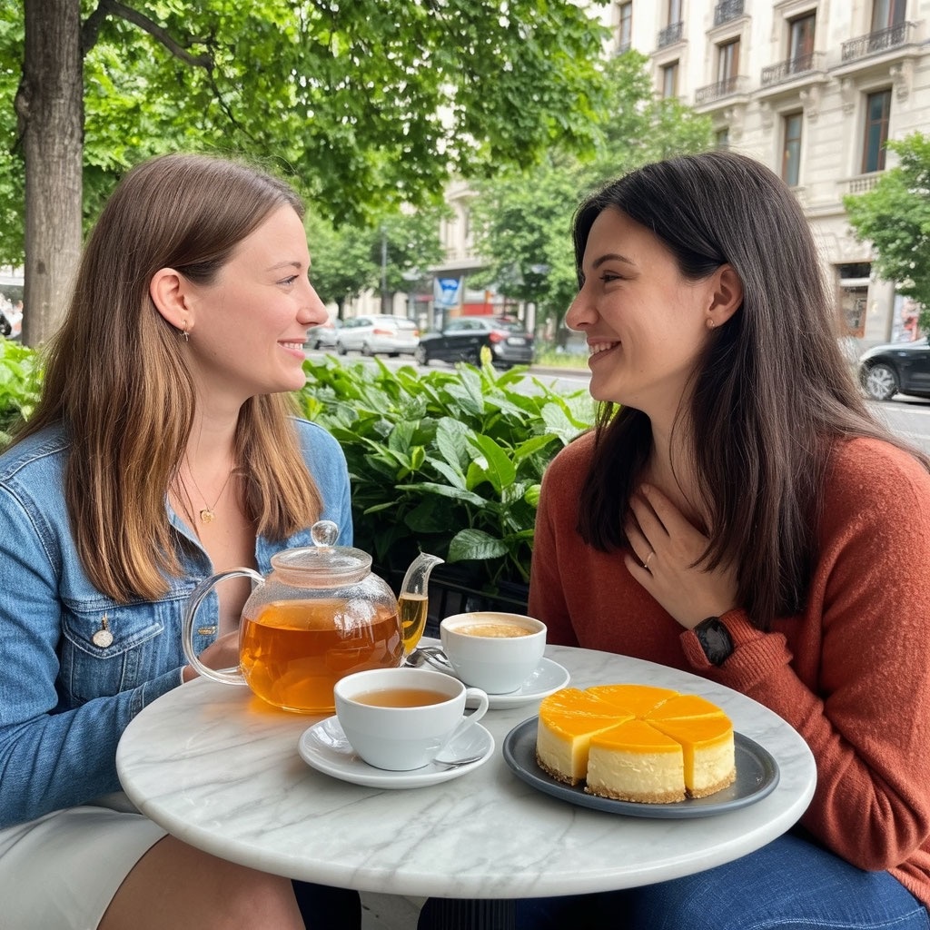 Встреча в кафе двух подруг 