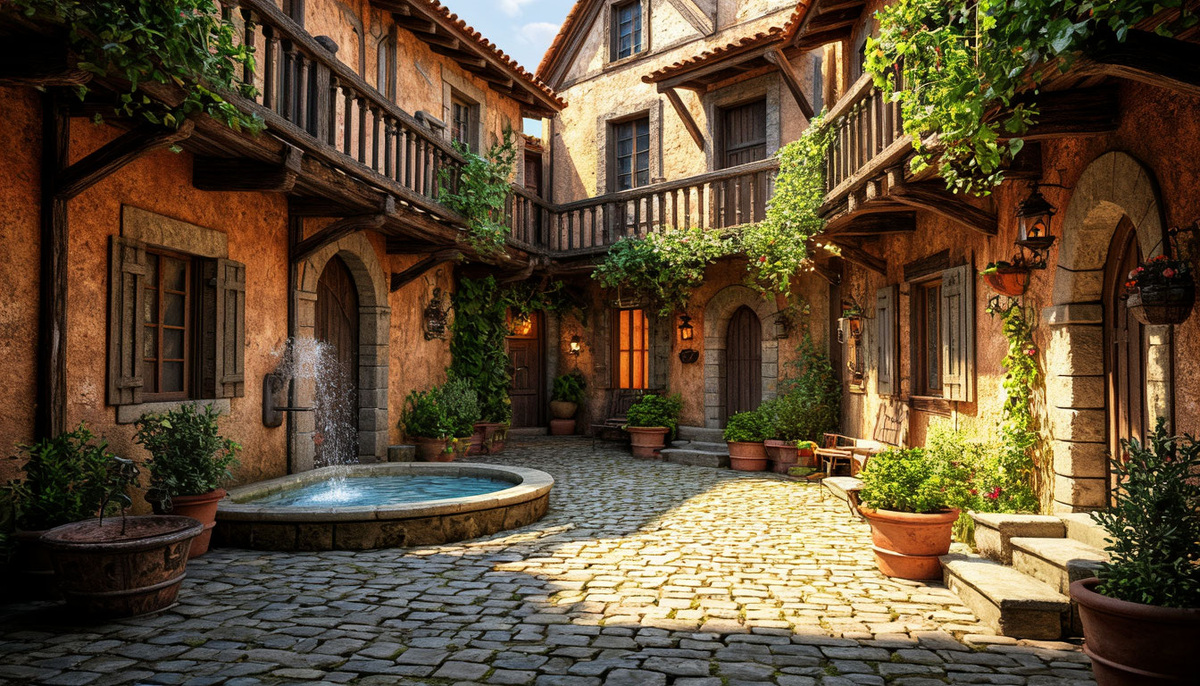 Тенистый внутренний дворик с фонтаном помогает спасаться от жары.