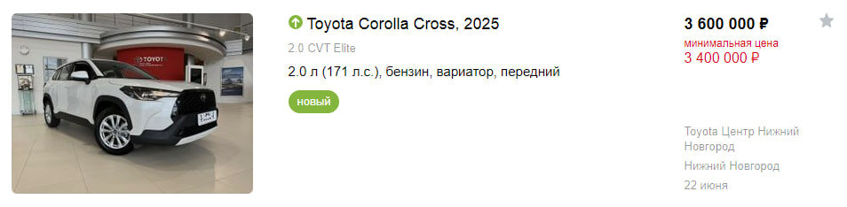 Toyota Corolla Cross  2025. Источник: drom.ru