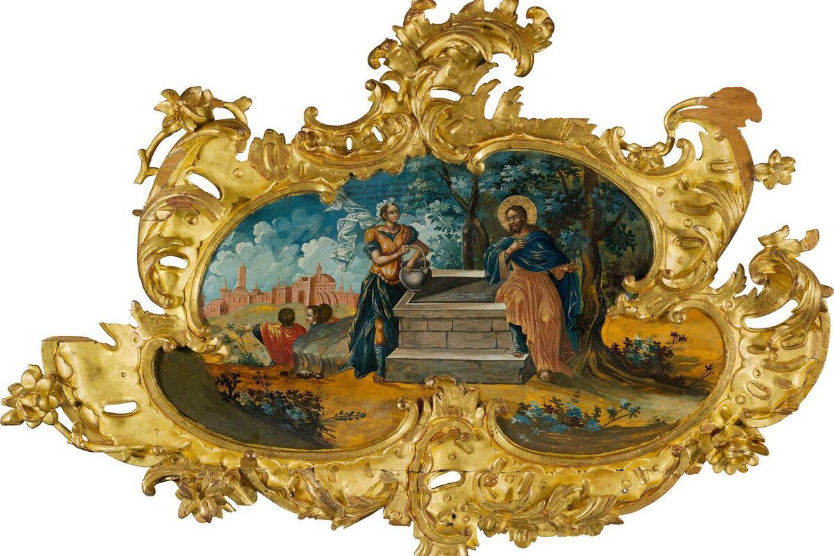 Рокайльные рамы – один из характерных признаков эпохи барокко в искусстве. "Христос и самарянка". 1750-е годы. Москва. Собрание Государственной Третьяковской галереи. Пресс-служба Музея имени Андрея Рублёва