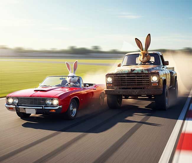 Кролик на красном вырвался вперёд.