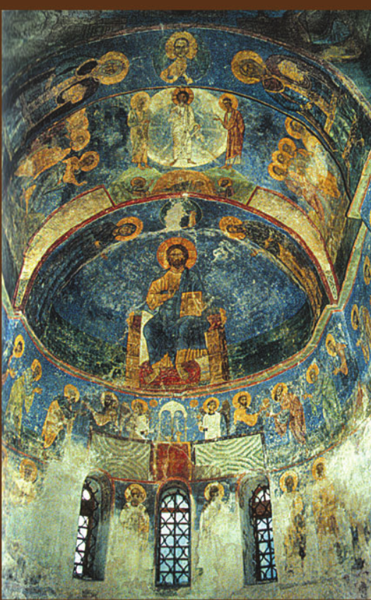 Центральная апсида. (Сарабьянов В. Д. Спасо-Преображенский собор Мирожского монастыря. М., Северный Паломник, 2015. С. 17)