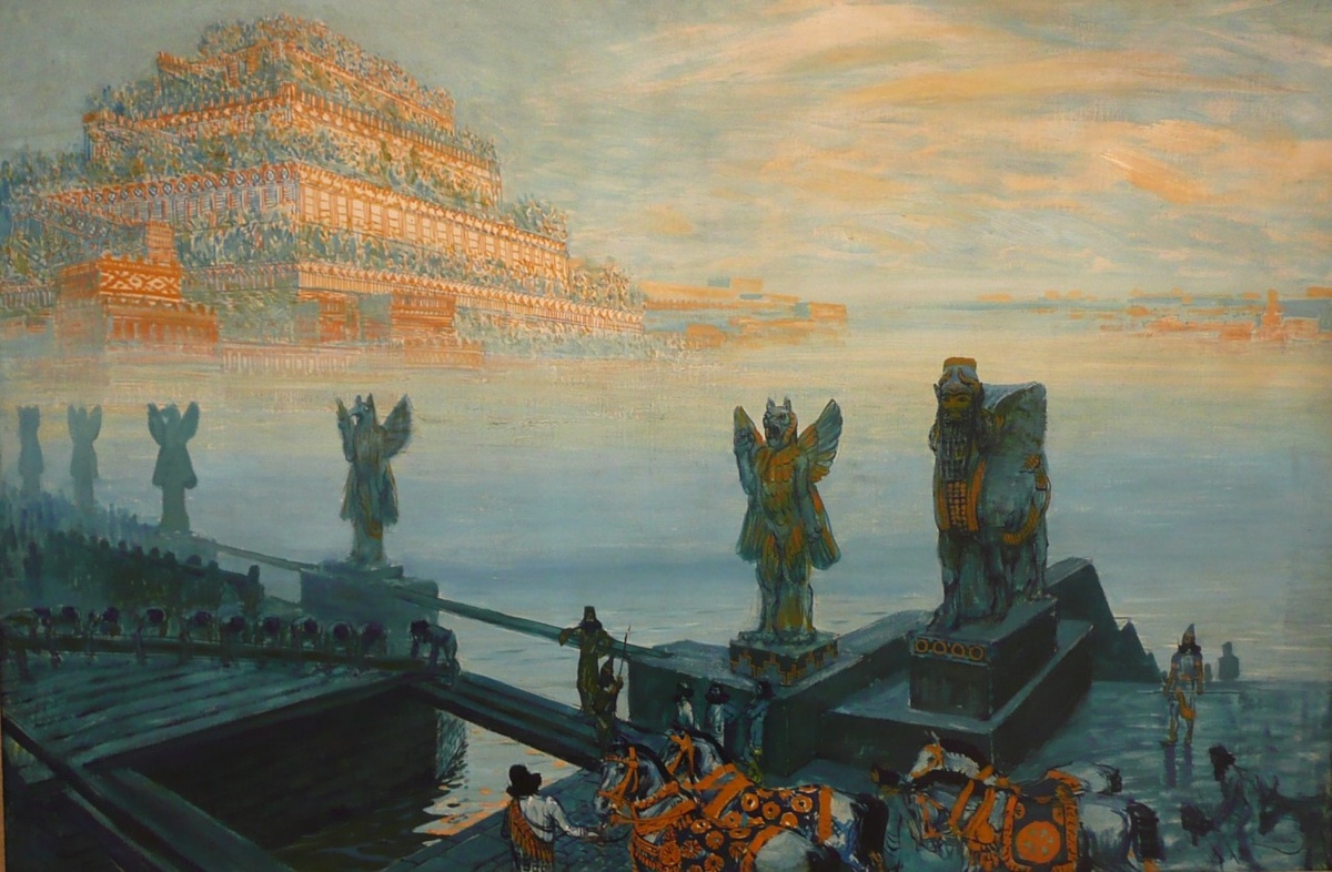 Вавилон эпохи Навуходоносора, вид с Евфрата. Автор - Франтишек Купка.