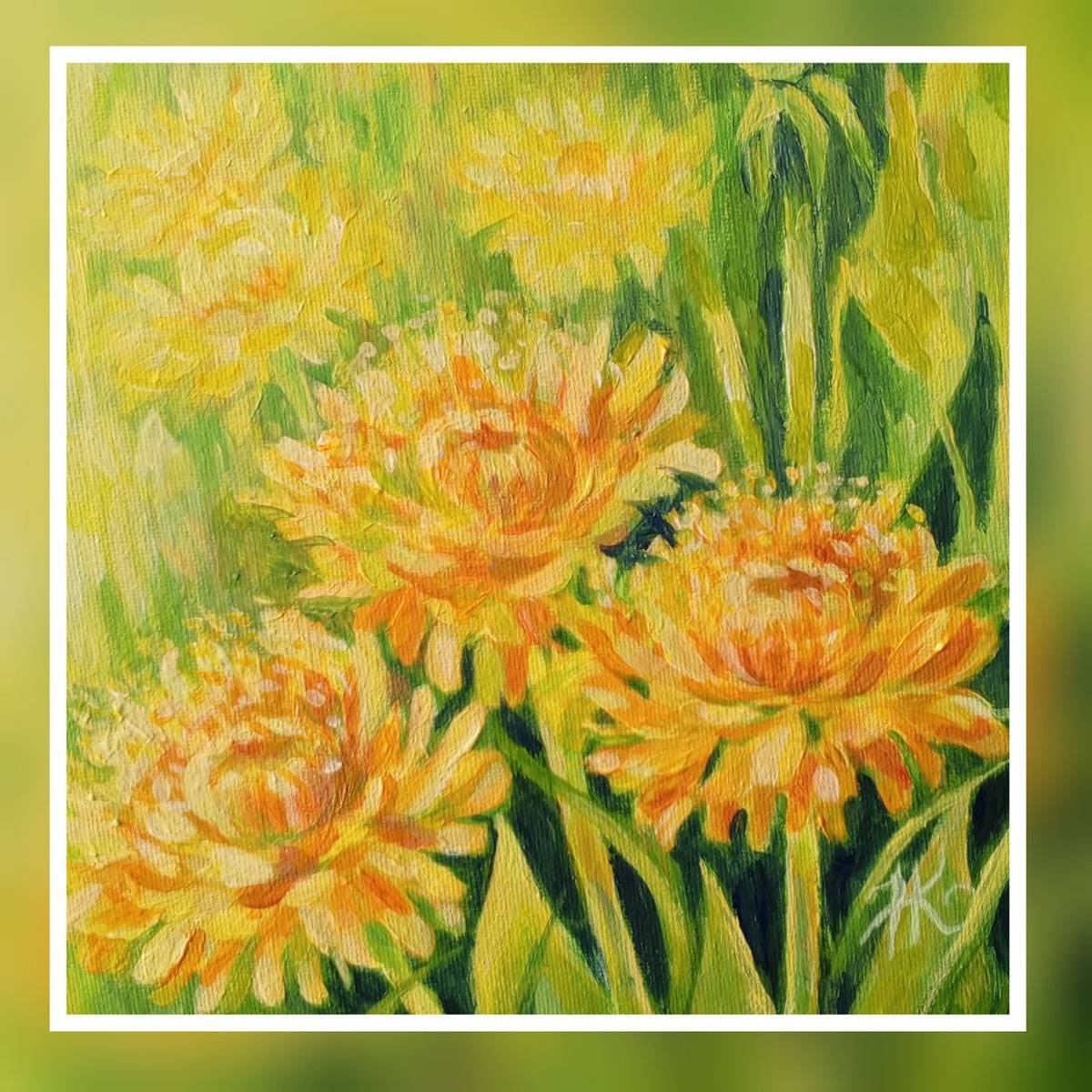 Холст на картоне 20х20. Акрил. "Одуванчики"