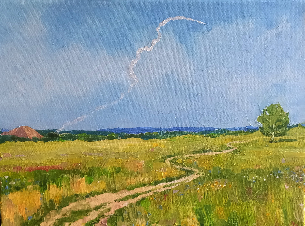 «Земные тропинки и небесные траектории Донбасса» Холст. Масло. 2025 год Канал «Донецк есть»