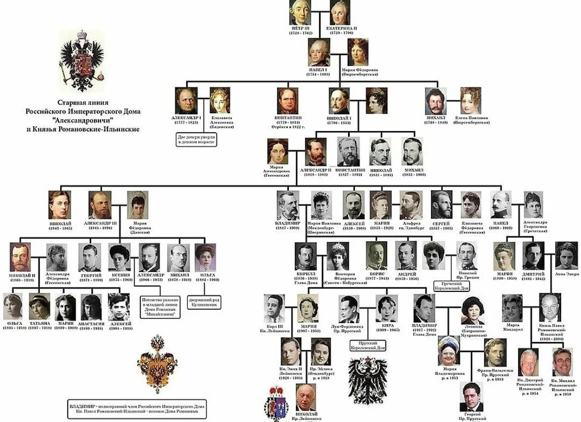 Генеалогическое древо дома Романовых. Многие из них погибли в огне революции 1917. Фото из сети