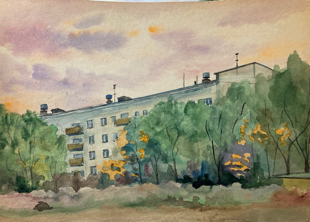 Хрущёвка. Акварель. С.Булыгин, 1970 г.