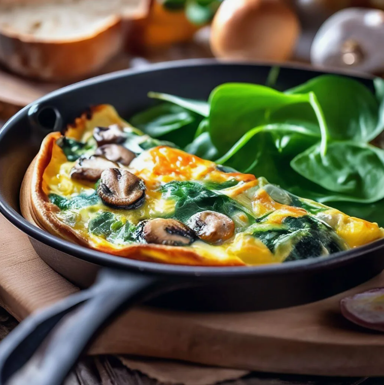 Омлет со шпинатом и грибами