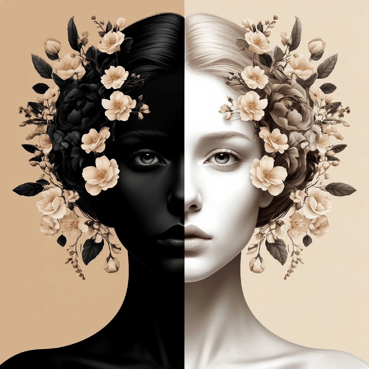 Стилизованный портрет: черная и белая зависть - две стороны одной эмоции.