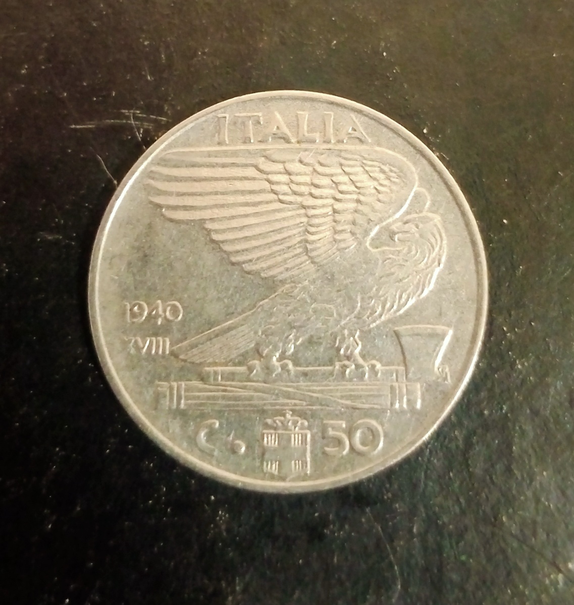 Реверс монеты 50 чентезимо 1940г. Италия.