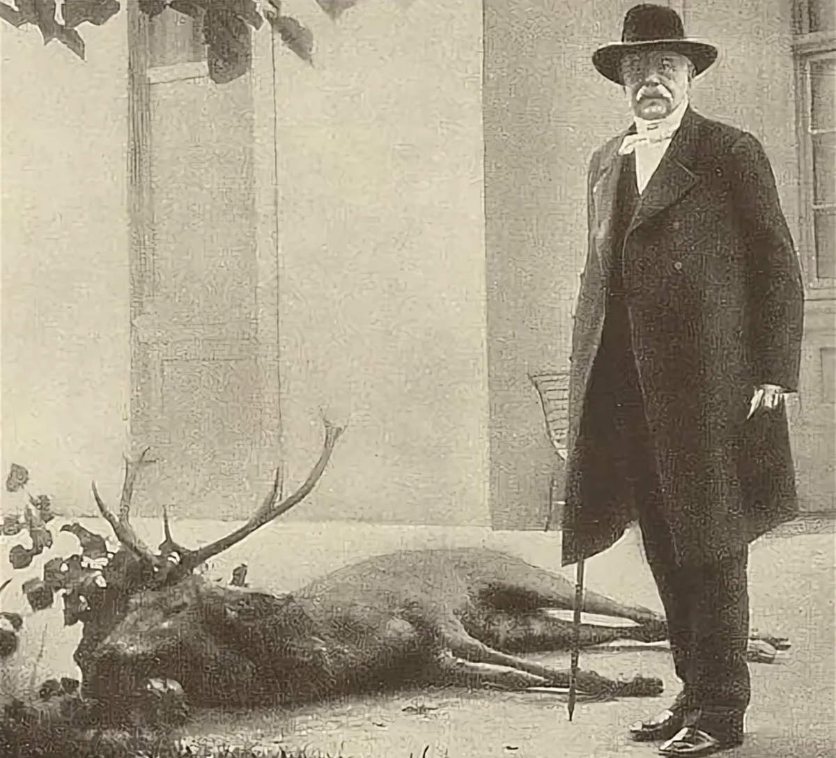 Отто фон Бисмарк рядом с тушей убитого им на охоте животного