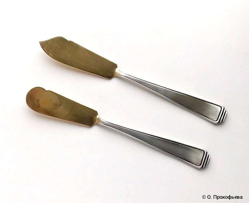 Ножи для масла. August Wellner & Sons. Германия. 1920. Серебро, позолота. 
