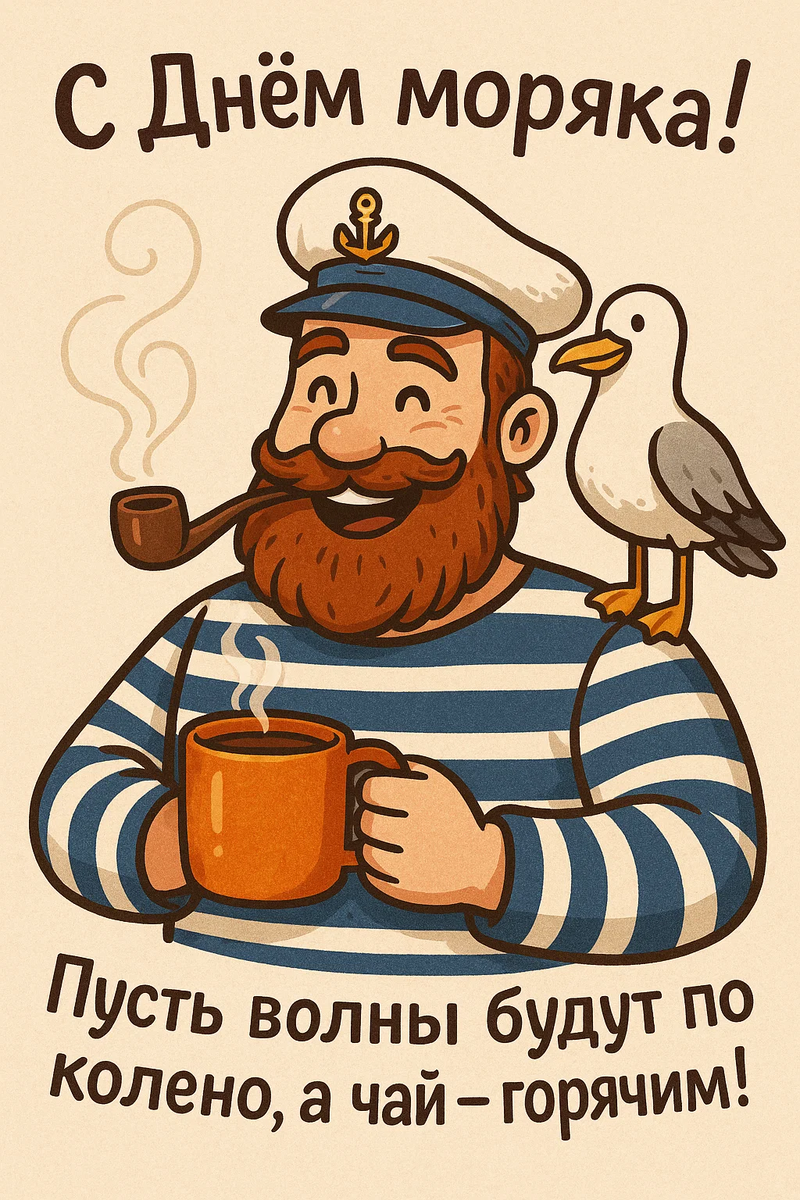 Открытка из серии «День моряка» создана по моей задумке с помощью нейросети.