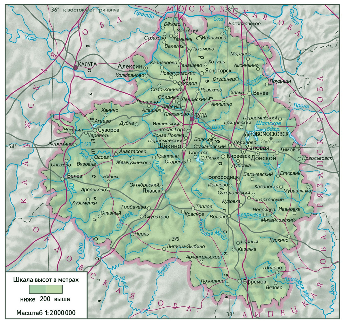 Физическая карта Тульской области. Взято с "Яндекс.Картинки".