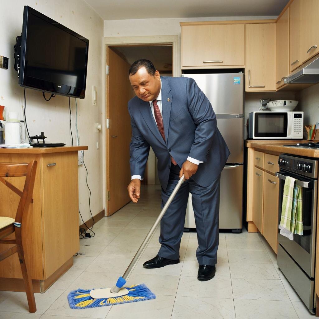 Инвестор моет полы в своей купленной под сдачу студии.