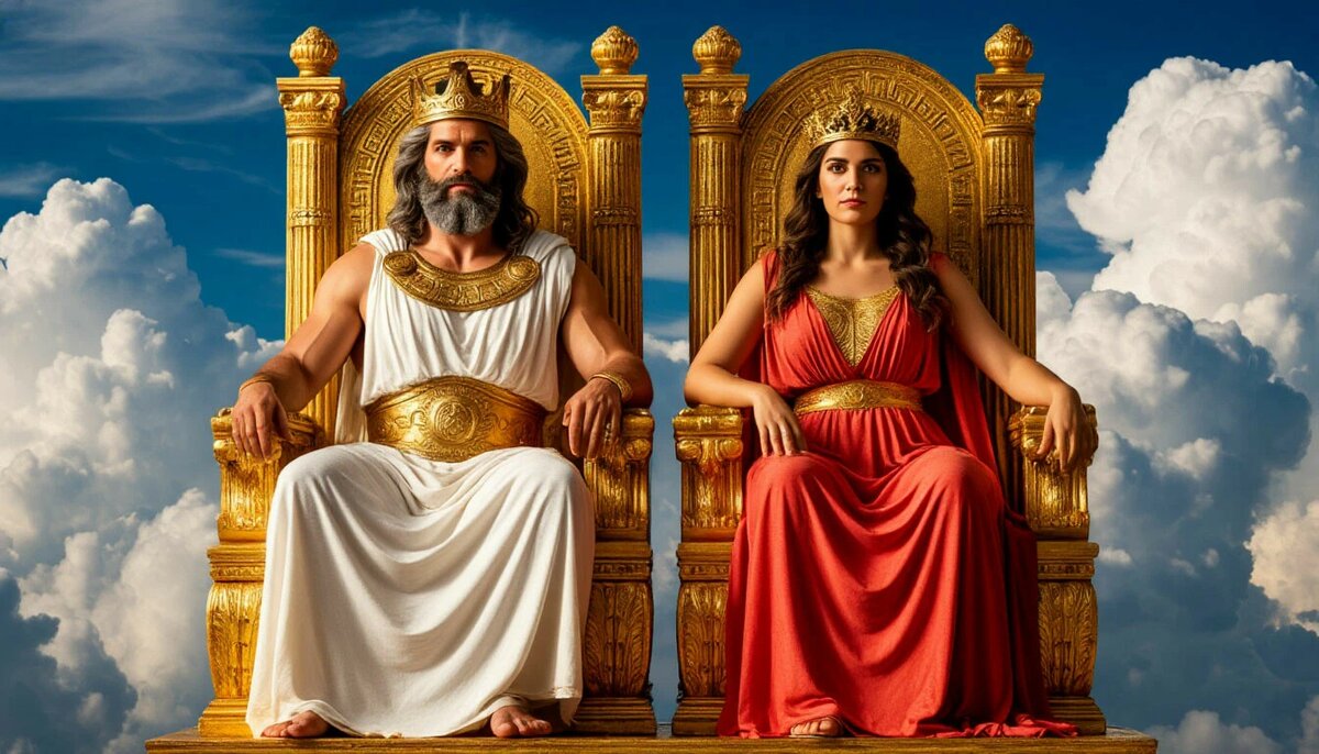 Зевс и Гера на золотом троне Олимпа