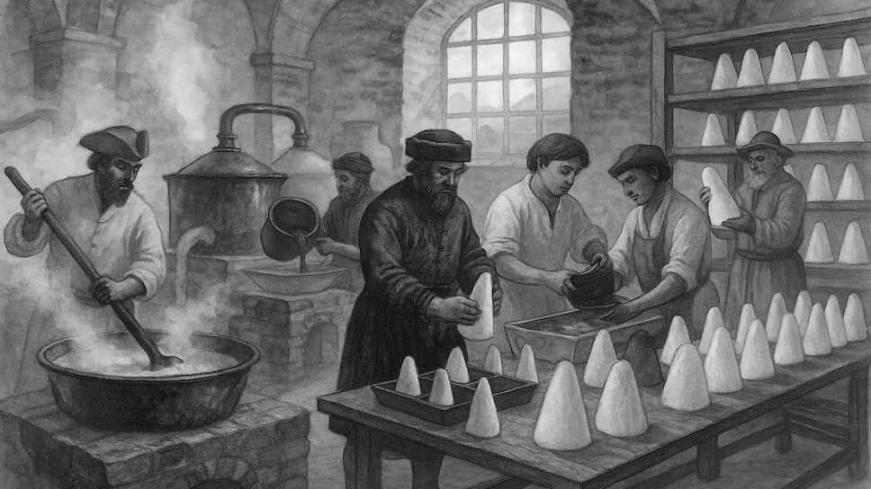 Примерно так могло выглядеть производство сахара в России начала XVIII века.📷Фото: AI Generated / Коммерсантъ