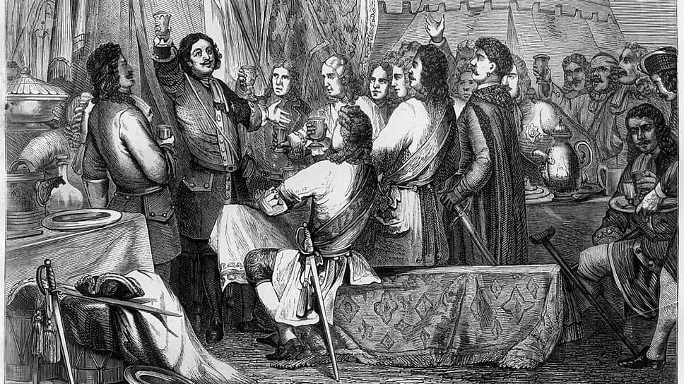 Петр I выпивает с соратниками по случаю победы в Полтавской битве.📷Фото: Wikimedia