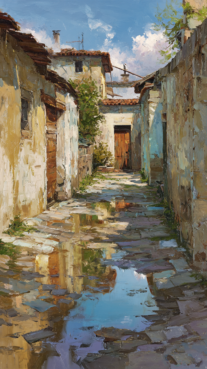 Картина: Солнечный переулок после дождя