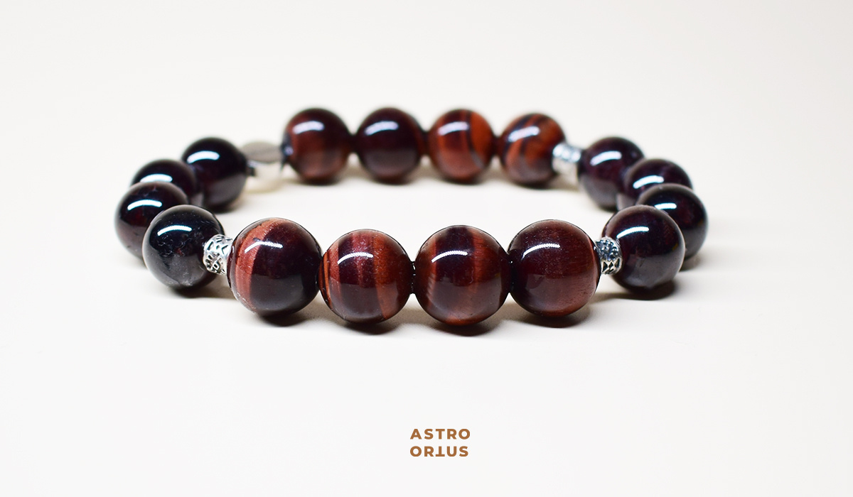 Браслет из натурального бычьего глаза и граната с серебром ручной от Астро Ортус
