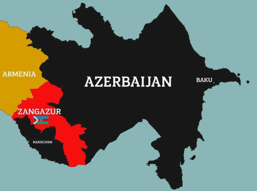 На этой карте Зангезурский коридор уже азербайджанский. Из открытых источников 