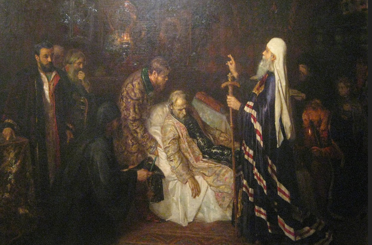 Петр Геллер. "Митрополит перед кончиной Иоанна Грозного посвящает его в схиму"