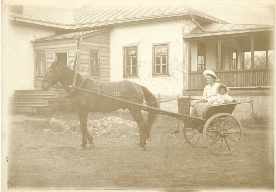 Фотография. Сюжетная. Александр Греков с матерью в имении на хуторе Мишкина Пристань.  1910-е гг. Новгородский музей-заповедник