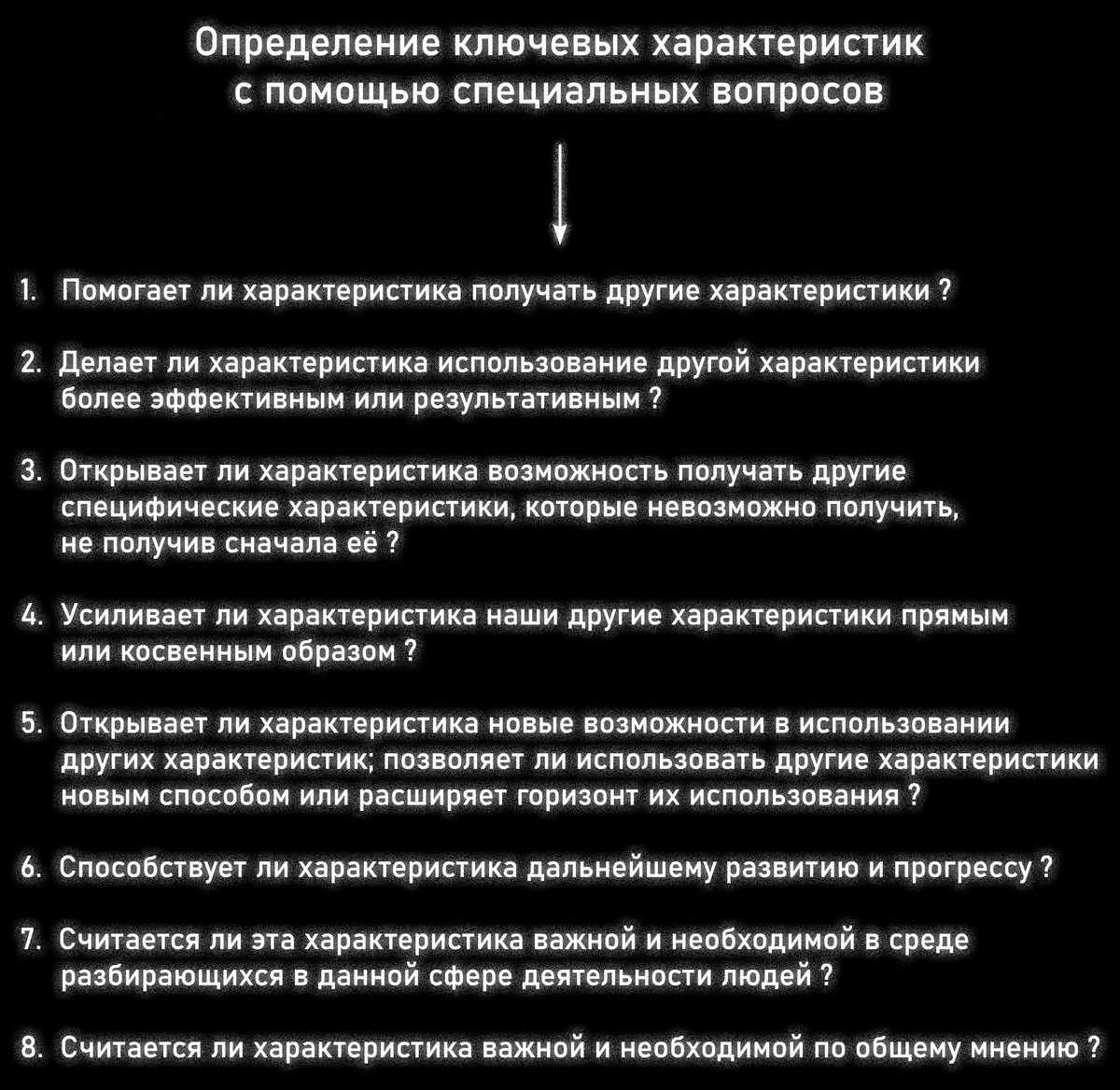 Вопросы для определения иерархии характеристик