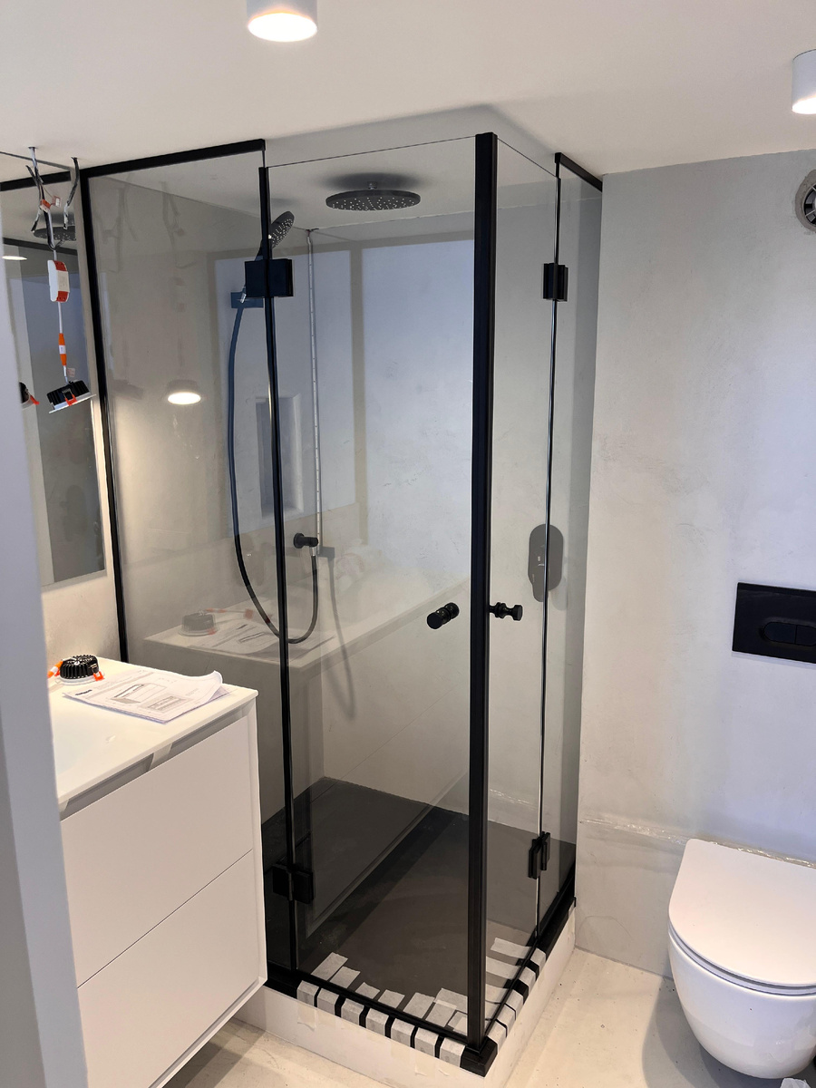 Душевая перегородка 2 двери, профильная система, черная фурнитура