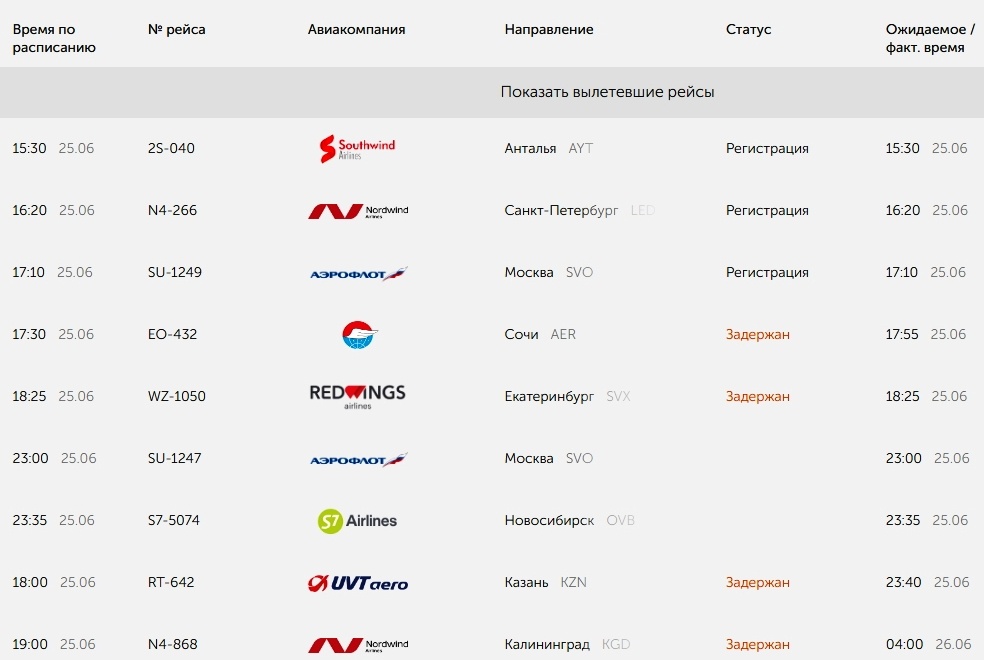    В аэропорту Оренбурга задержаны несколько рейсов по различным направлениям